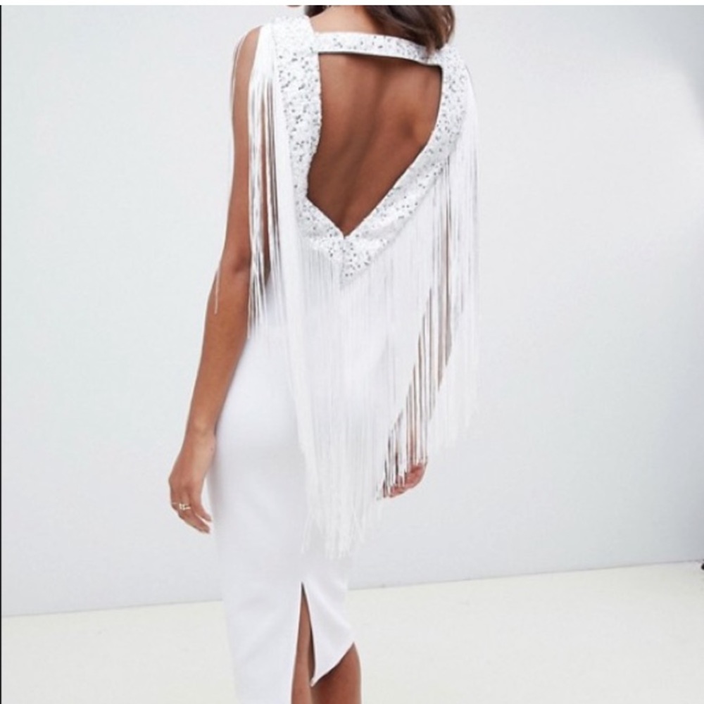 NWT ASOS Embellished Scuba Fringe Dress size 12 tall.